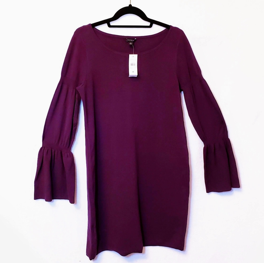 Ann Taylor Plum Dress Bell Sleeves Sz M ~ NWT